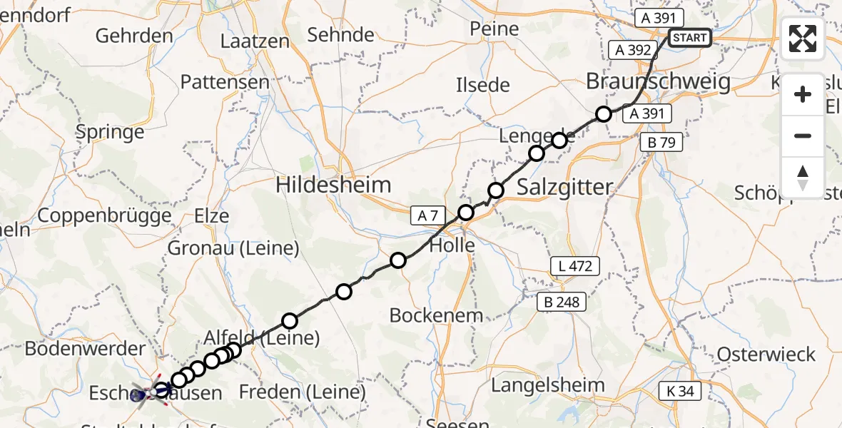 Flugroute Polizeihubschrauber Braunschweig - Eschershausen, 03 September 2026, 11:08