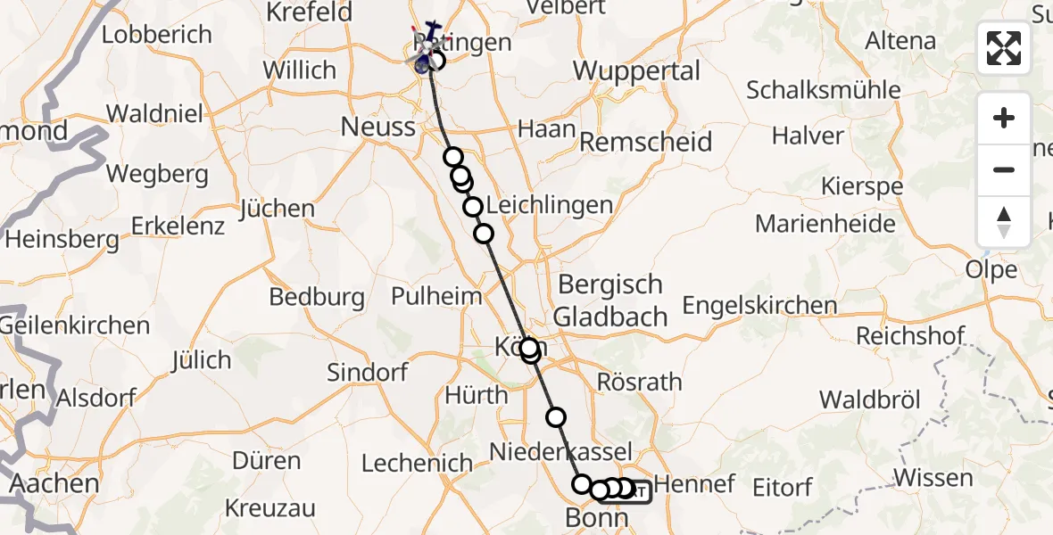 Flugroute Polizeihubschrauber Sankt Augustin - Düsseldorf Flughafen, 03 September 2026, 11:14