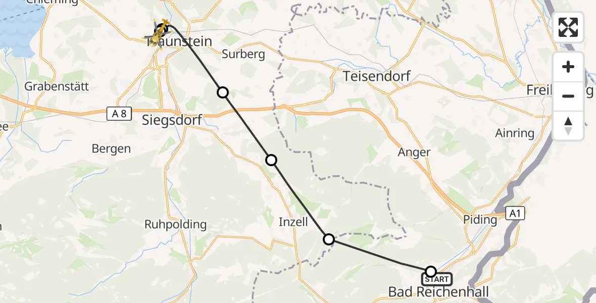 Flugroute Rettungshubschrauber Bad Reichenhall Hospital - Traunstein Hospital, 03 September 2026, 11:17