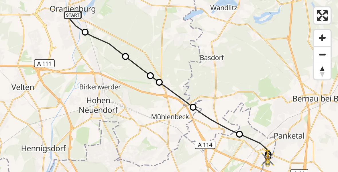 Flugroute Rettungshubschrauber Oranienburg - Helios Clinic Berlin-Buch, 03 September 2026, 11:17