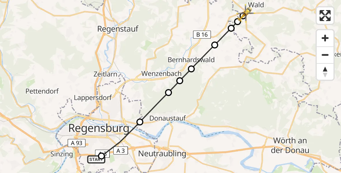 Flugroute Rettungshubschrauber DRF Air Rescue Station Regensburg / Regensburg University Hospital - Wald, 03 September 2026, 11:18