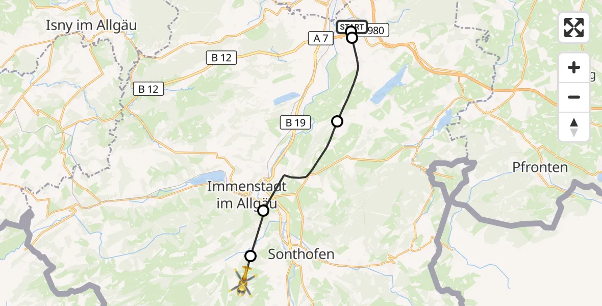 Flugroute Rettungshubschrauber Kempten-Durach Flugplatz - Ofterschwang, 03 September 2026, 11:19