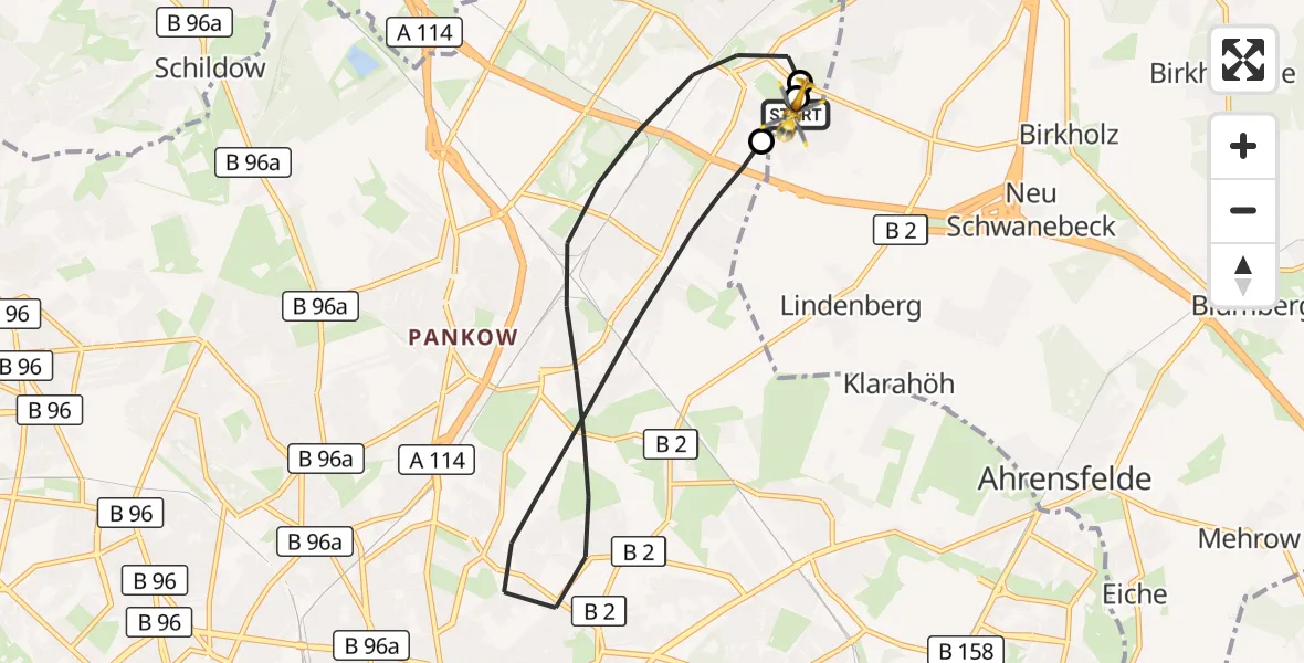 Flugroute Rettungshubschrauber Helios Clinic Berlin-Buch - Helios Clinic Berlin-Buch, 03 September 2026, 11:27