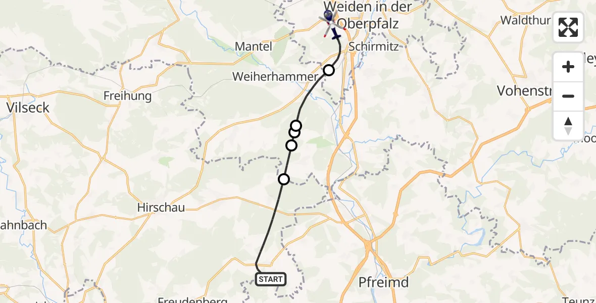 Flugroute Polizeihubschrauber Schnaittenbach - Weiden i.d.OPf., 03 September 2026, 11:32