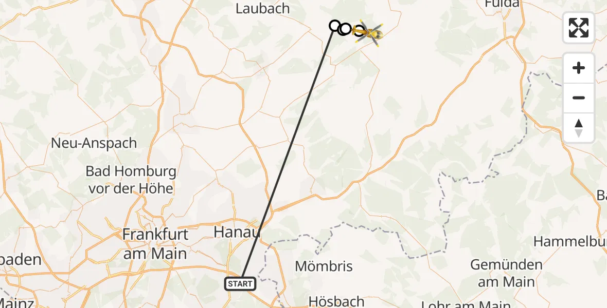 Flugroute Rettungshubschrauber Seligenstadt - Grebenhain, 03 September 2026, 11:33