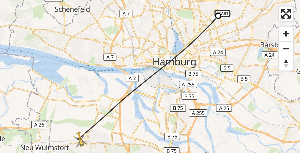 Flugroute Rettungshubschrauber Hamburg Military Hospital - Hamburg, 03 September 2026, 11:34