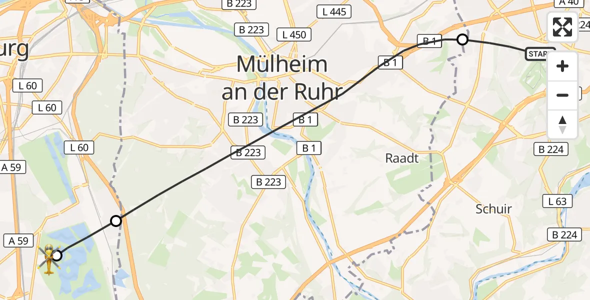 Flugroute Rettungshubschrauber Essen - Duisburg Air Rescue Hubschrauberlandeplatz (Christoph 9), 03 September 2026, 11:35