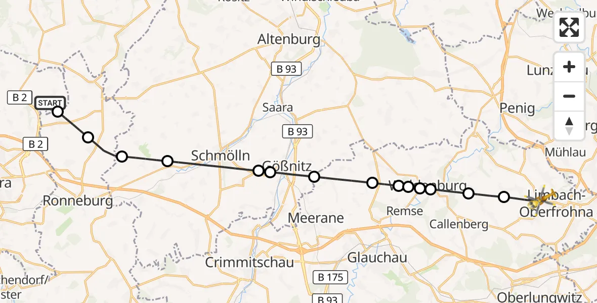 Flugroute Rettungshubschrauber Gera - Limbach-Oberfrohna, 03 September 2026, 11:35