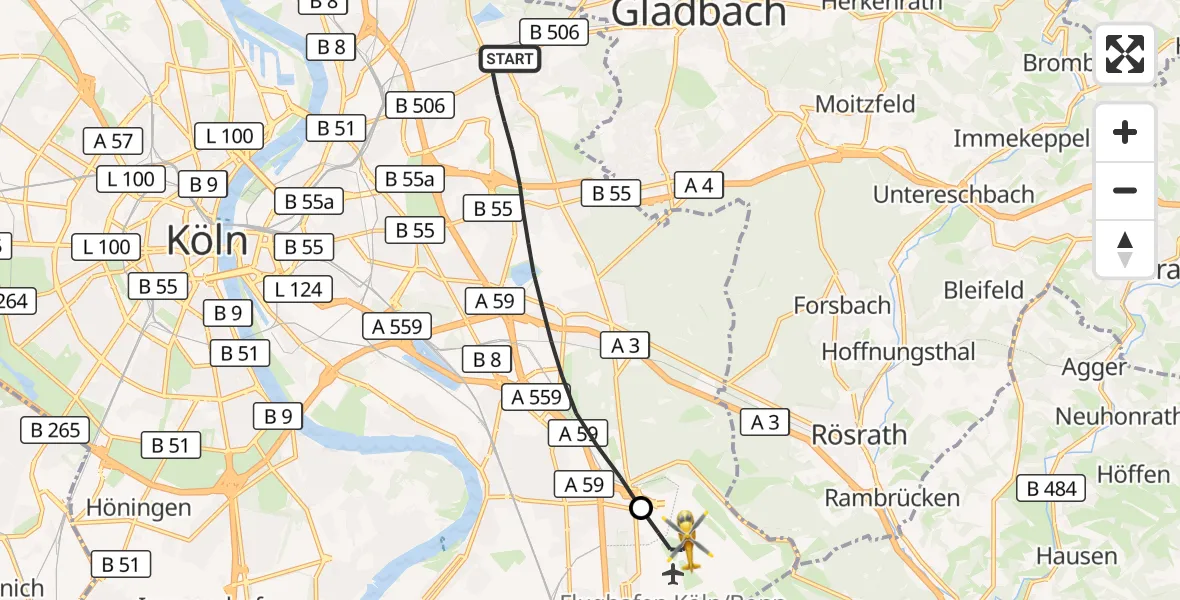 Flugroute Rettungshubschrauber Köln - Köln Bonn Flughafen, 03 September 2026, 11:36