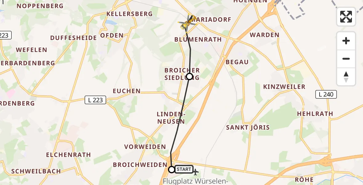 Flugroute Rettungshubschrauber Aachen-Merzbrück Flughafen - Alsdorf, 03 September 2026, 11:47