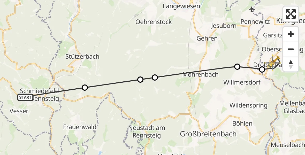 Flugroute Rettungshubschrauber Suhl - Königsee, 03 September 2026, 11:51