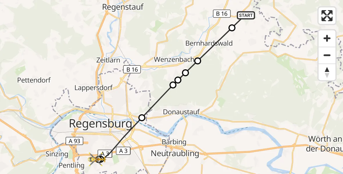 Flugroute Rettungshubschrauber Altenthann - DRF Air Rescue Station Regensburg / Regensburg University Hospital, 03 September 2026, 11:51