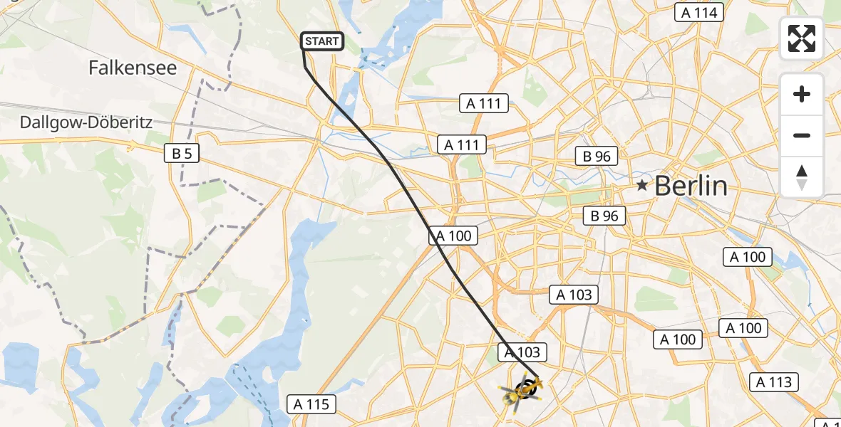 Flugroute Rettungshubschrauber Berlin - Charité Clinic Benjamin Franklin Campus, 03 September 2026, 11:53