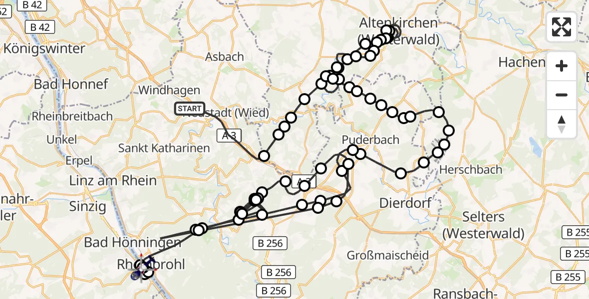 Flugroute Polizeihubschrauber Neustadt (Wied) - Bad Breisig, 03 September 2026, 12:01