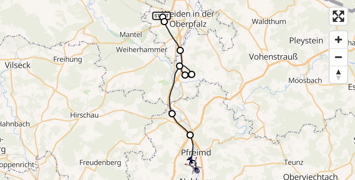 Flugroute Polizeihubschrauber Weiden i.d.OPf. - Nabburg, 03 September 2026, 12:02