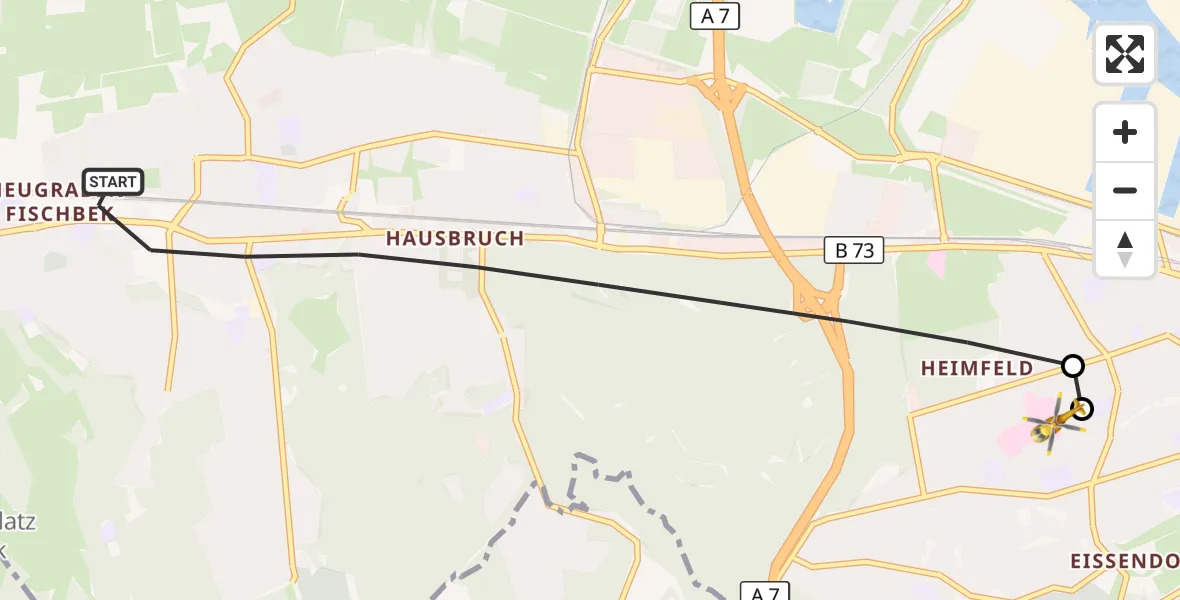 Flugroute Rettungshubschrauber Hamburg - Asklepios Hospital Harburg, 03 September 2026, 12:05