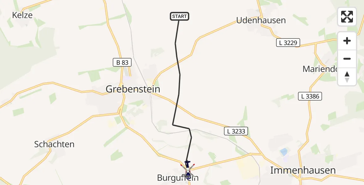 Flugroute Polizeihubschrauber Grebenstein - Grebenstein, 03 September 2026, 12:08