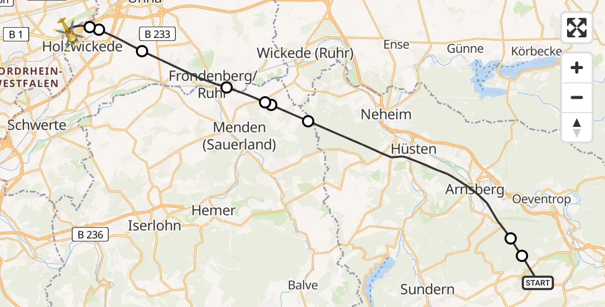 Flugroute Rettungshubschrauber Meschede - Dortmund Flughafen, 03 September 2026, 12:15