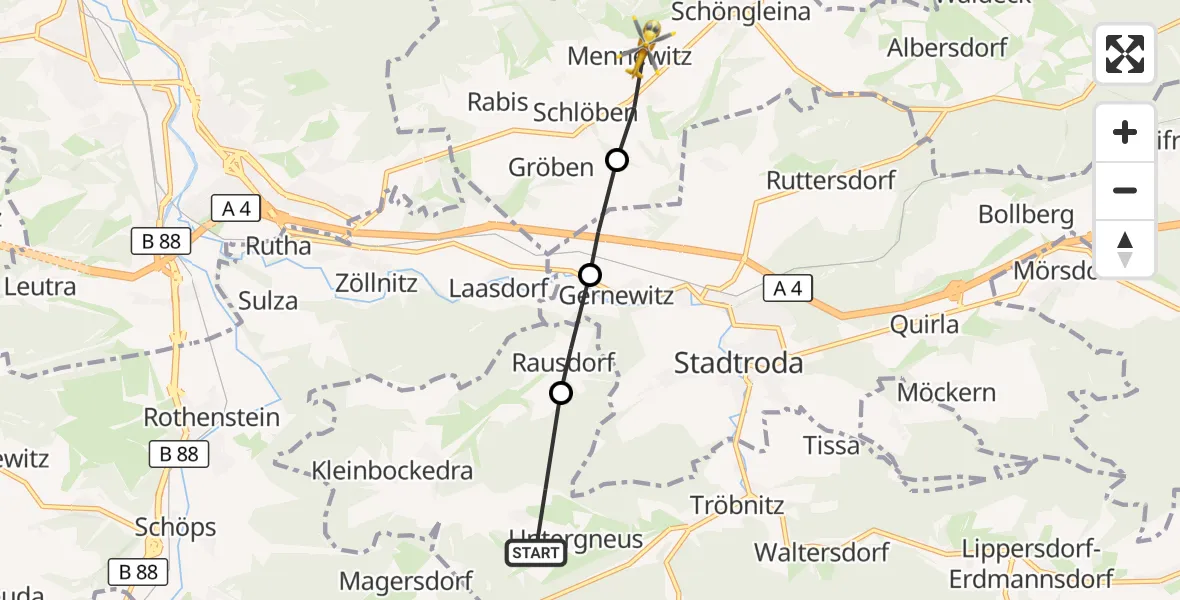 Flugroute Rettungshubschrauber Gneus - Schlöben, 03 September 2026, 12:16