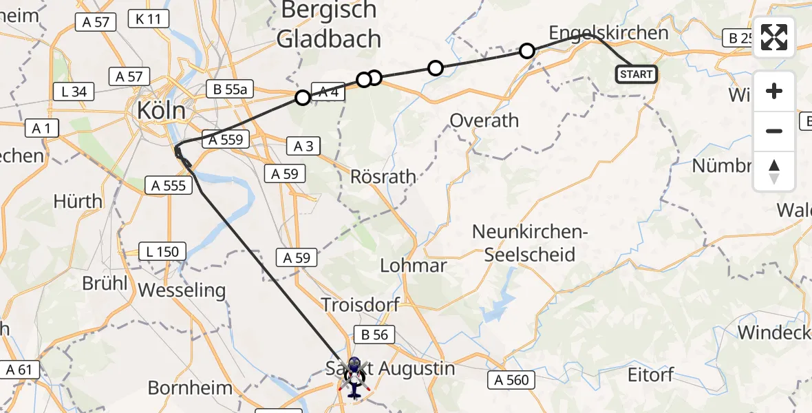 Flugroute Polizeihubschrauber Engelskirchen - Sankt Augustin, 03 September 2026, 12:16