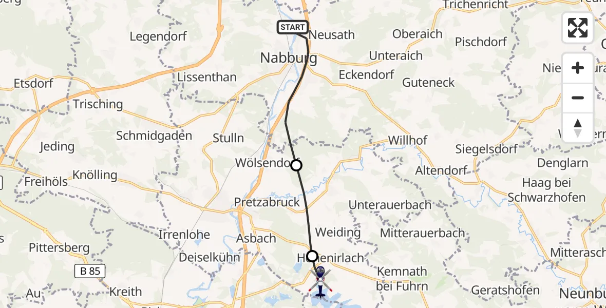 Flugroute Polizeihubschrauber Nabburg - Schwarzenfeld, 03 September 2026, 12:19
