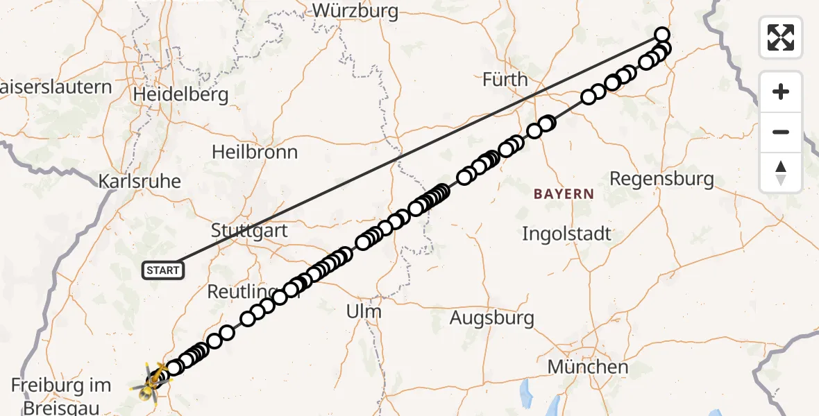 Flugroute Ambulanzhubschrauber Altensteig - DRF Air Rescue Station Villingen-Schwenningen Hubschrauberlandeplatz (Christoph 11), 03 September 2026, 12:20