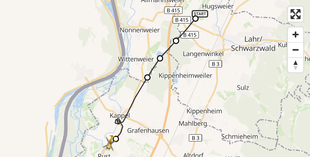 Flugroute Rettungshubschrauber Lahr Flughafen - Rust, 03 September 2026, 12:24