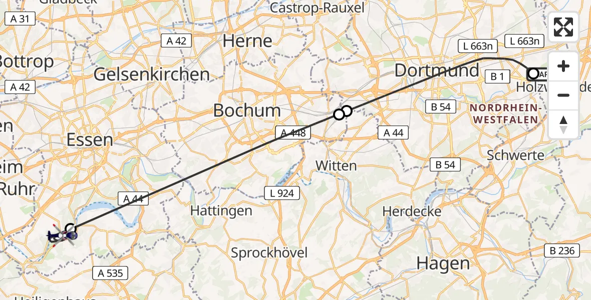 Flugroute Polizeihubschrauber Dortmund Flughafen - Essen, 03 September 2026, 12:28