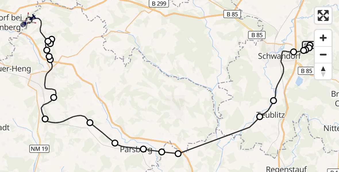 Flugroute Polizeihubschrauber Wackersdorf - Altdorf-Hagenhausen Flugplatz, 03 September 2026, 12:29