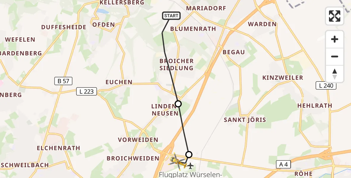 Flugroute Rettungshubschrauber Alsdorf - Aachen-Merzbrück Flughafen, 03 September 2026, 12:29