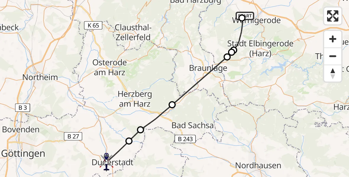 Flugroute Polizeihubschrauber Ilsenburg (Harz) - Duderstadt, 03 September 2026, 12:31