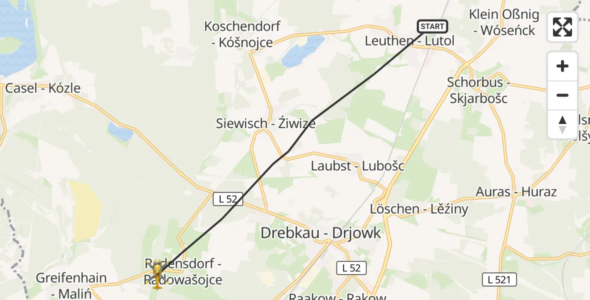 Flugroute Rettungshubschrauber Drebkau - Drebkau, 03 September 2026, 12:34