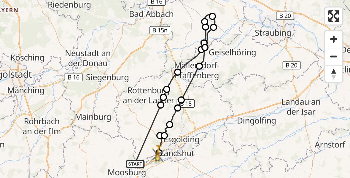 Flugroute Rettungshubschrauber Bruckberg - Landshut, 03 September 2026, 12:37