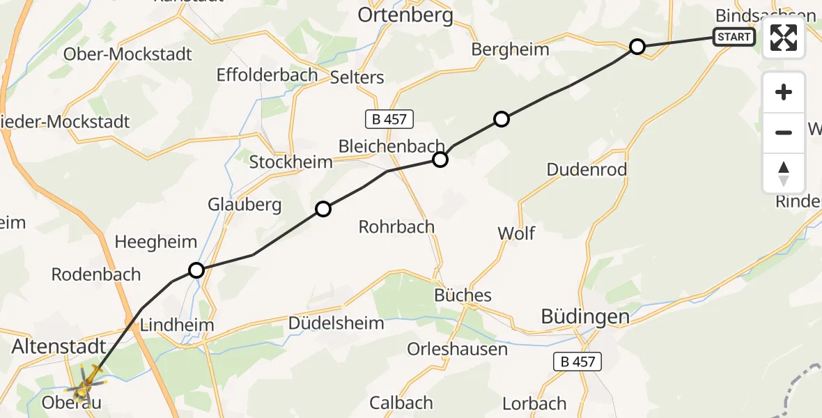 Flugroute Rettungshubschrauber Kefenrod - Altenstadt, 03 September 2026, 12:44