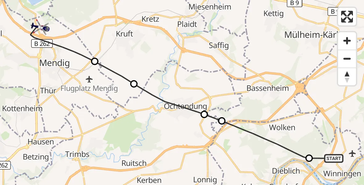 Flugroute Polizeihubschrauber Winningen - Mendig, 03 September 2026, 12:51