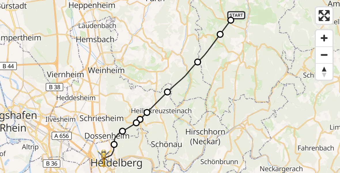 Flugroute Rettungshubschrauber Erbach - Heidelberg, 03 September 2026, 12:51