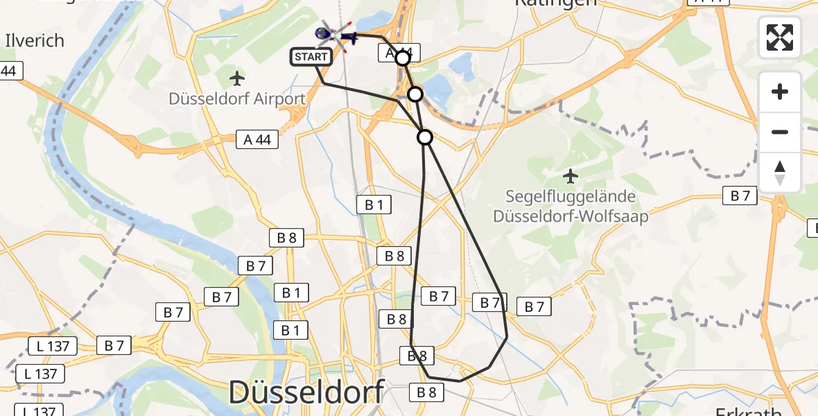 Flugroute Polizeihubschrauber Düsseldorf Flughafen - Düsseldorf Flughafen, 03 September 2026, 12:51