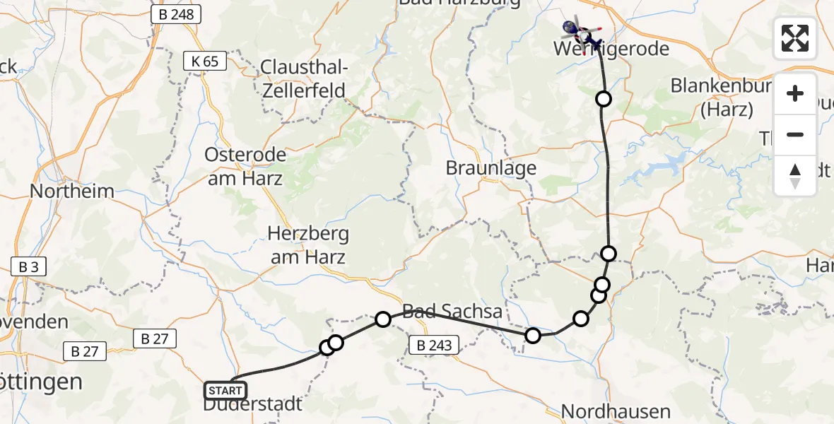 Flugroute Polizeihubschrauber Duderstadt - Ilsenburg (Harz), 03 September 2026, 12:56