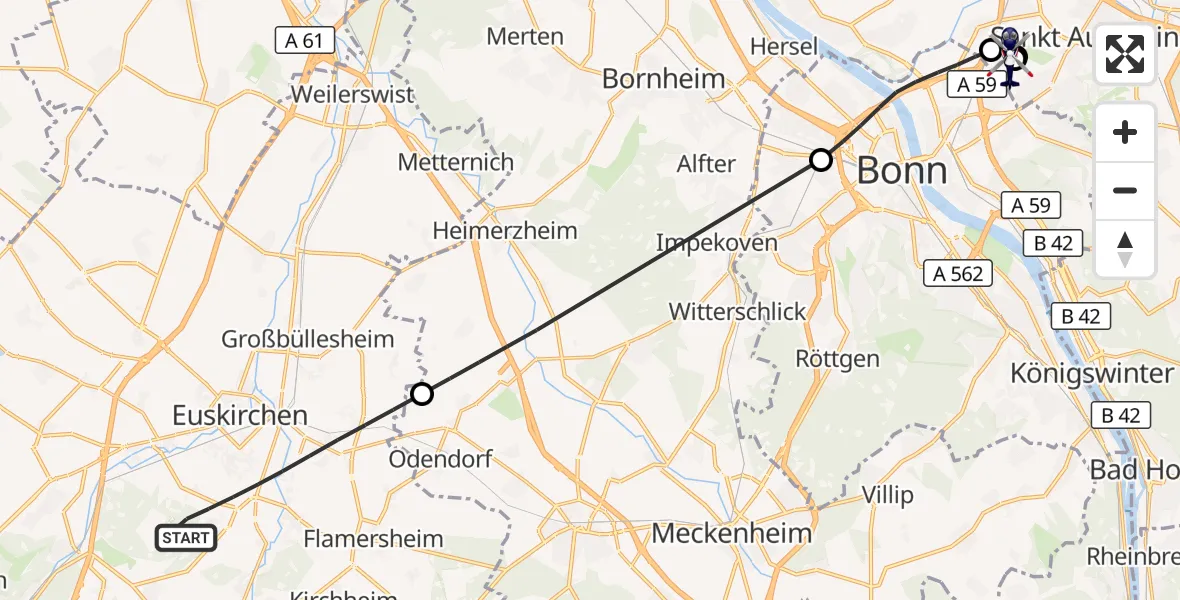 Flugroute Polizeihubschrauber Euskirchen - Sankt Augustin, 03 September 2026, 12:57