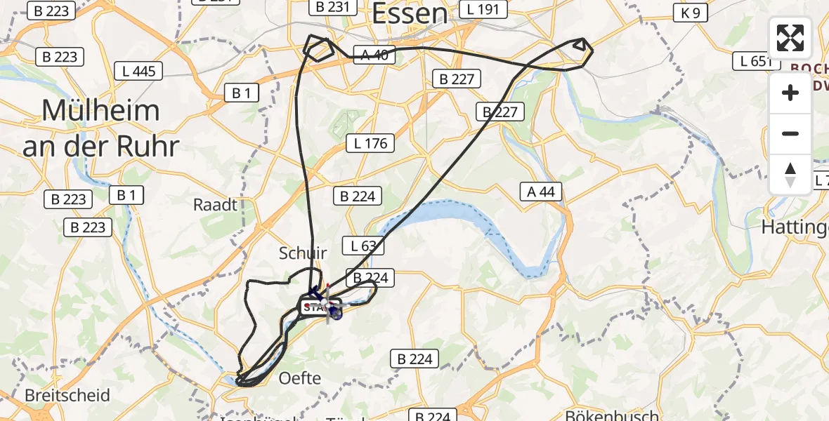Flugroute Polizeihubschrauber Essen - Essen, 03 September 2026, 12:59