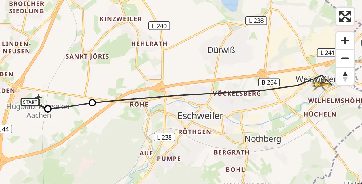 Flugroute Rettungshubschrauber Aachen-Merzbrück Flughafen - Eschweiler, 03 September 2026, 13:05