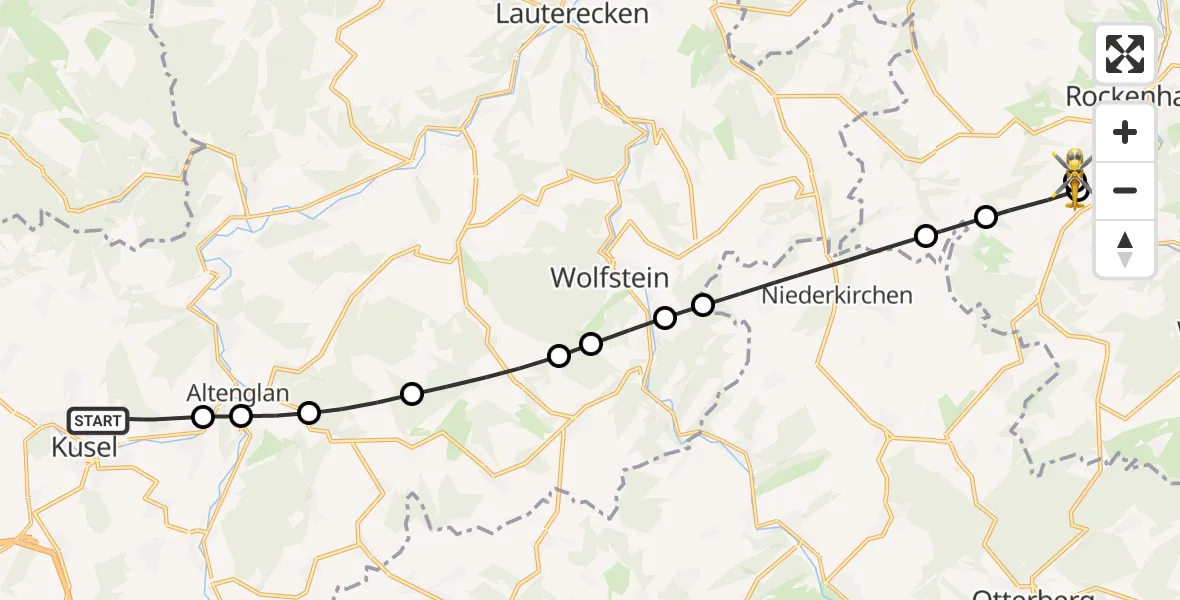 Flugroute Rettungshubschrauber Kusel - Rockenhausen, 03 September 2026, 13:05