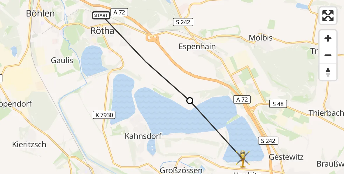 Flugroute Rettungshubschrauber Rötha - Borna, 03 September 2026, 13:08