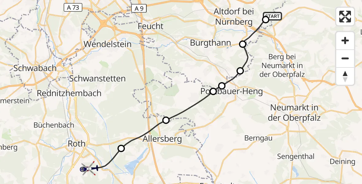 Flugroute Polizeihubschrauber Altdorf-Hagenhausen Flugplatz - Roth, 03 September 2026, 13:12