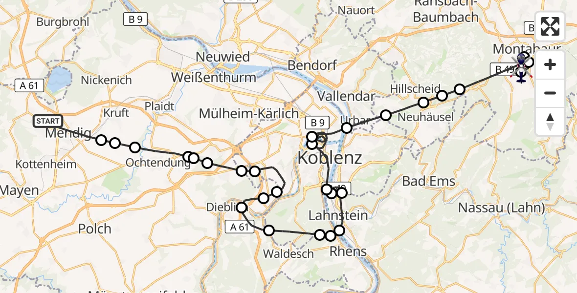 Flugroute Polizeihubschrauber Mendig - Montabaur Flugplatz, 03 September 2026, 13:25