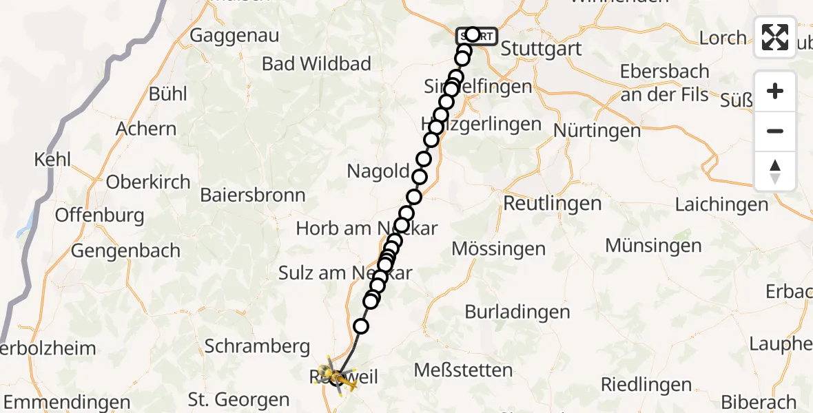 Flugroute Rettungshubschrauber Leonberg Hospital - Rottweil, 03 September 2026, 13:26