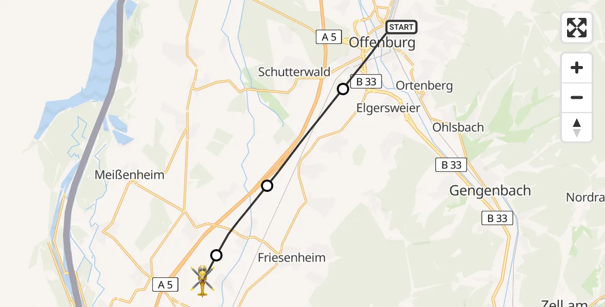 Flugroute Rettungshubschrauber Offenburg - Lahr Flughafen, 03 September 2026, 13:34