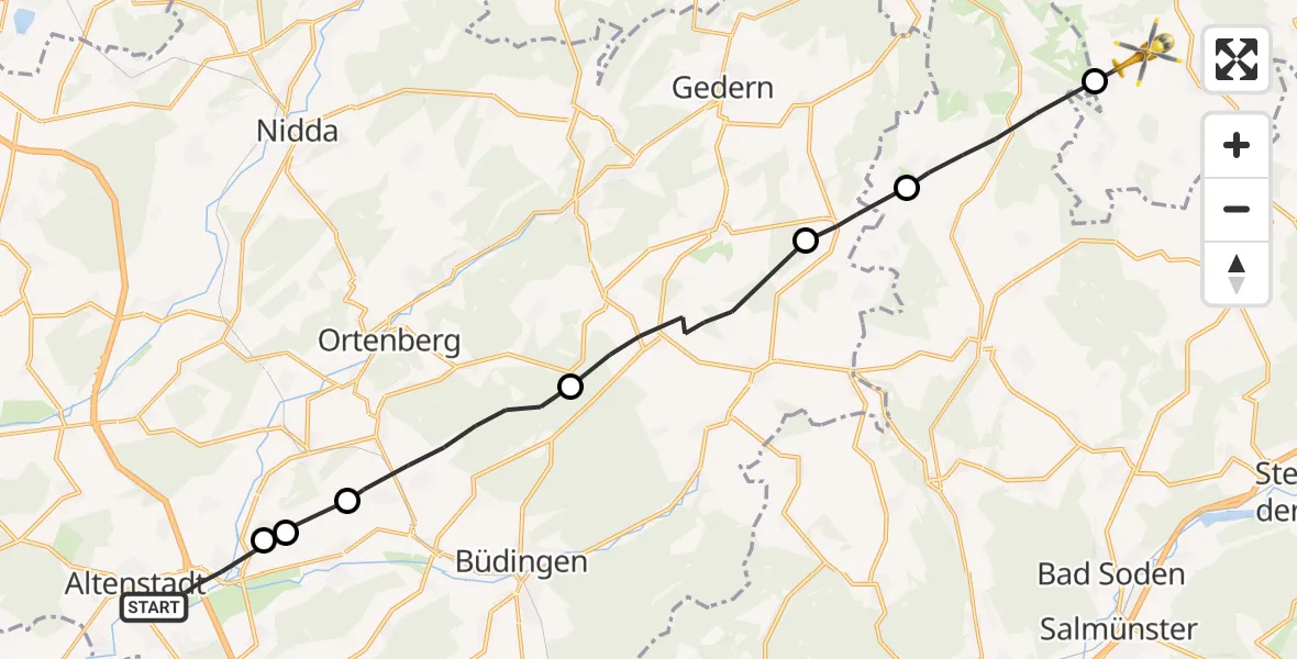 Flugroute Rettungshubschrauber Altenstadt - Freiensteinau, 03 September 2026, 13:35