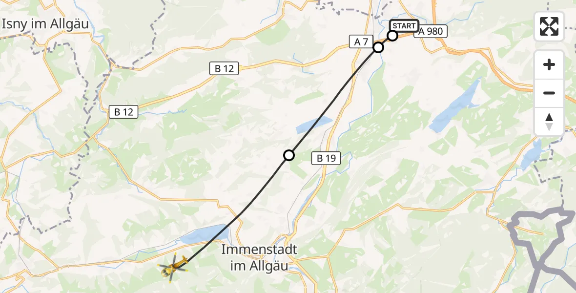 Flugroute Rettungshubschrauber Kempten-Durach Flugplatz - Immenstadt i.Allgäu, 03 September 2026, 13:36