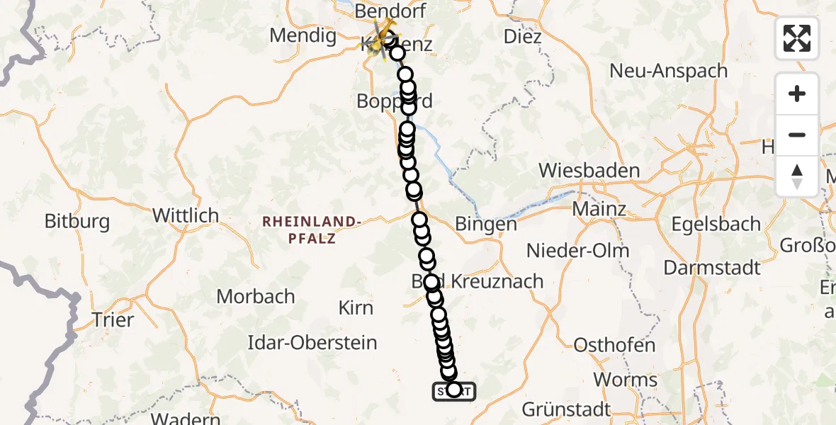 Flugroute Rettungshubschrauber Rockenhausen - Koblenz, 03 September 2026, 13:36